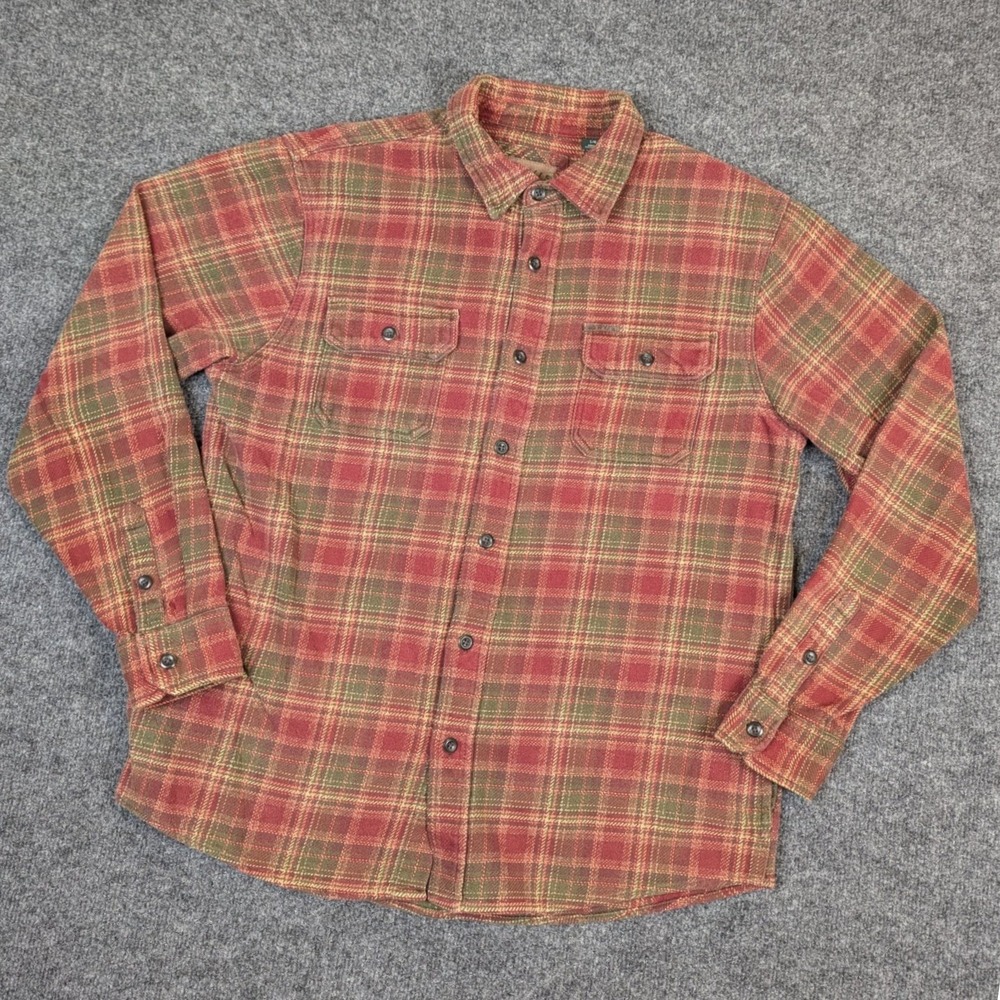 Orvis Mens Red Green Plaid‎ Long Sleeve Button Down Flannel Shirt Size L 1312517